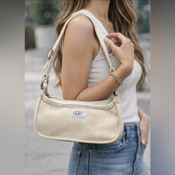 UGG Australia Cream Suede and Shearling Mini Shoulder Bag | Y2K Baguette Style - Picture 6 of 13